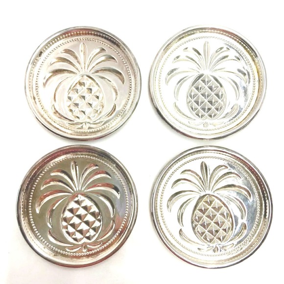 Sheffield Silver Company Silver Plated Pineapple Set of 4 Coasters Made In Italy - Picture 6 of 6